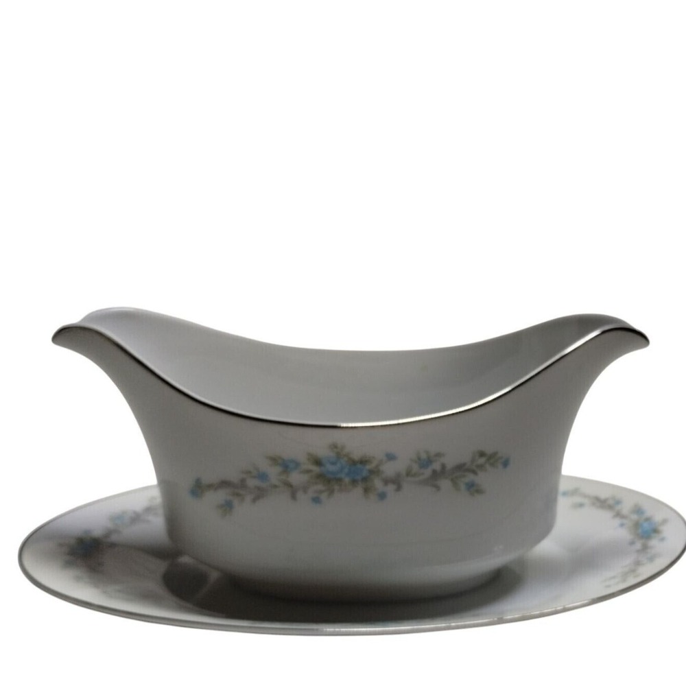 Royal Court Gravy Boat with Attached‎ Underplate Blue Fantasy Fine China